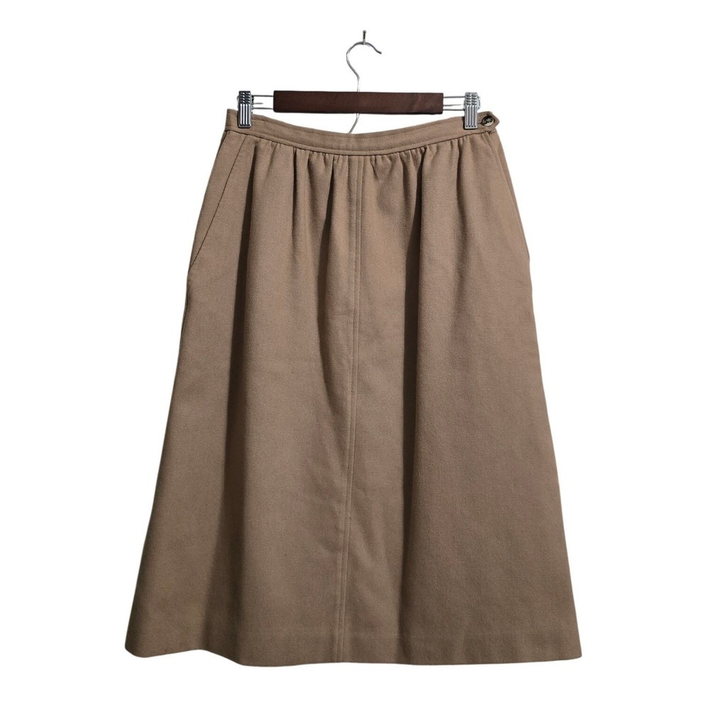 Evan Picone Vintage Wool Blend A-Line Midi Skirt In Tan Sz 14